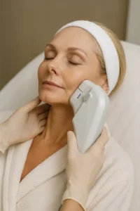 Woman receiving HIFU non surgical facelift treatment Kingstanding