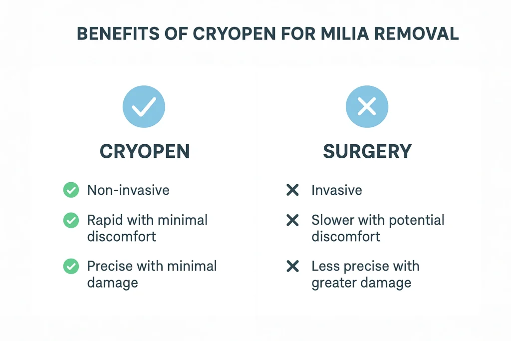 Benefits of cryopen for milia removal Kingstanding compared to surgical treatments.