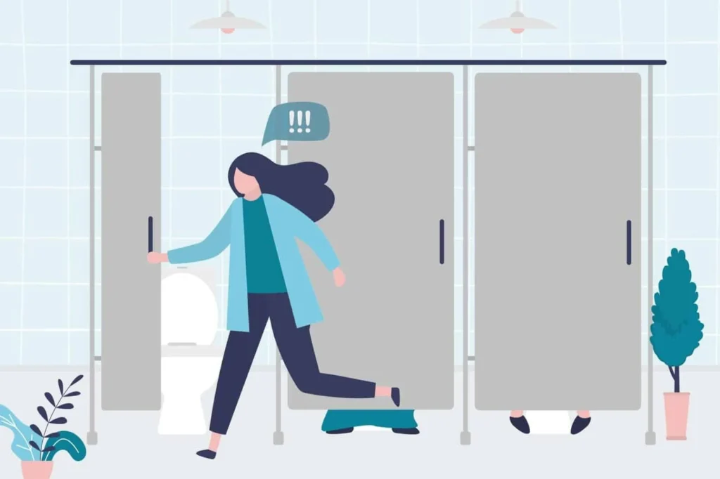 graphic of Urine incontinence Kingstanding woman running to the toilet.
