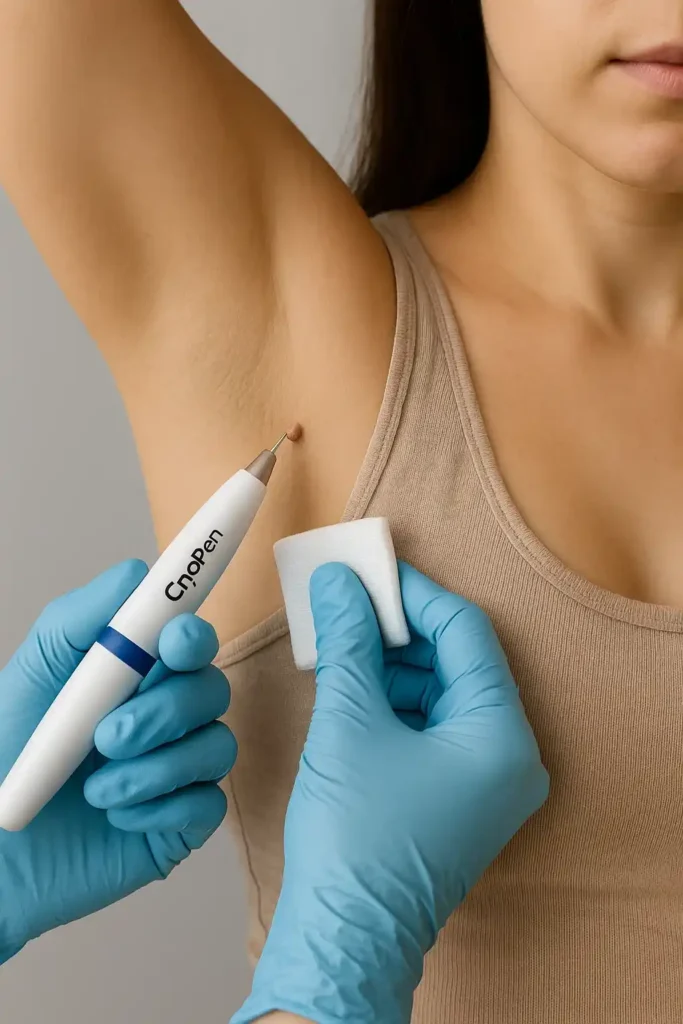 woman having cryopen to remove underarm skin tags Kingstanding