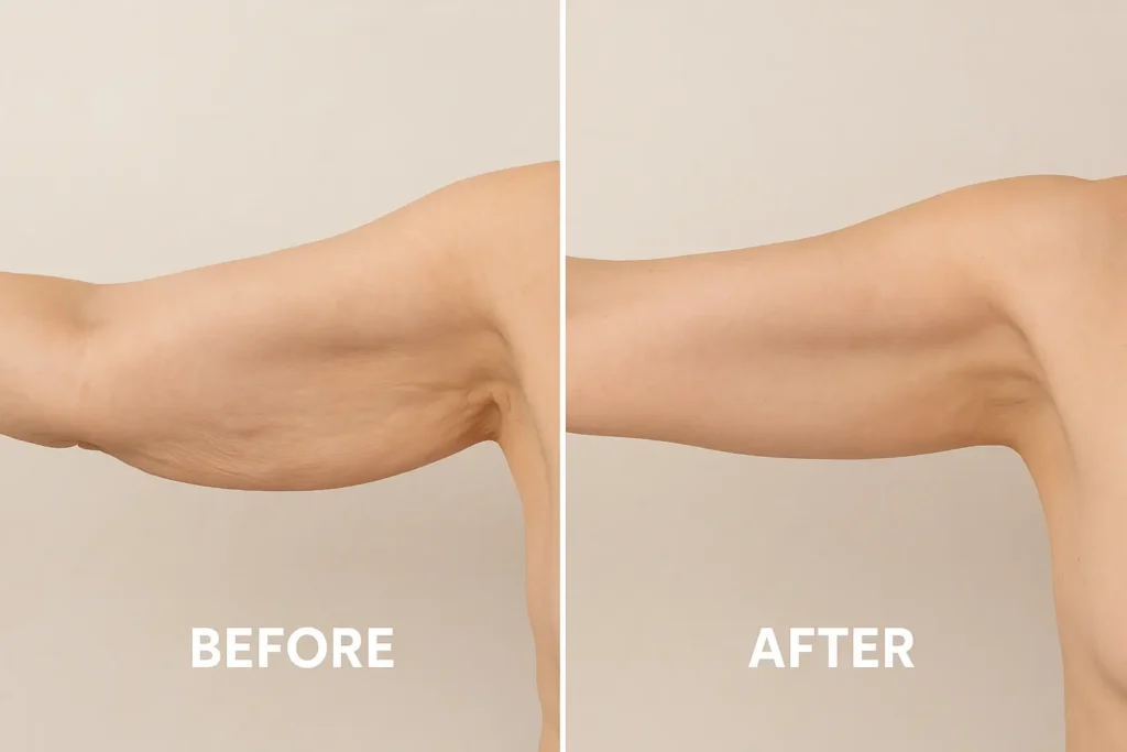 Picture of LA LIPO Kingstanding before and after results of skin tightening treatment on the upper arms.